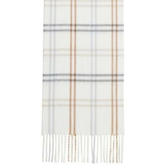 NWT Steve Madden Mid Weight Cozy Muffler Scarf with Fringe Ivory Gray‎ Beige - Picture 4 of 7